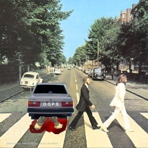 Album cover parody of Abbey Road by The Beatles