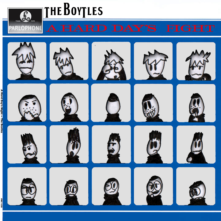 Album cover parody of A Hard Day's Night by The Beatles