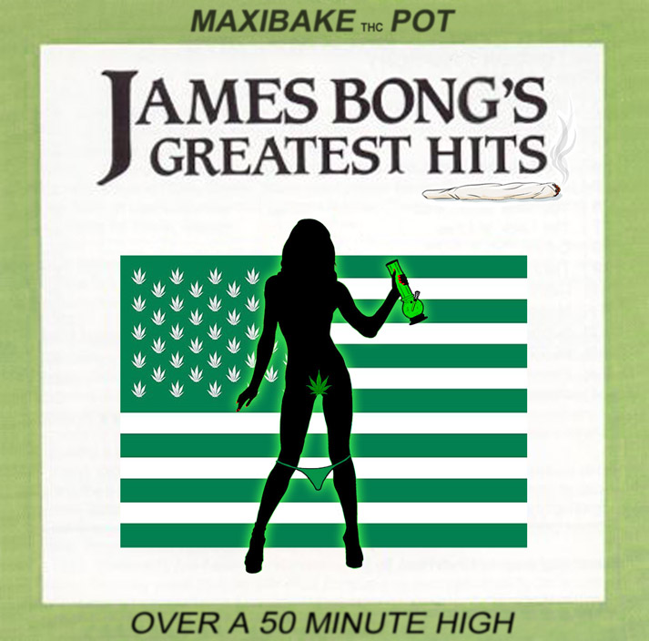 Album cover parody of James Bonds Greatest Hits by James Bond themes